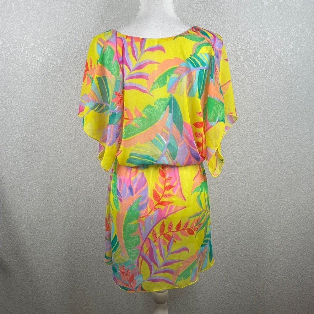 Becca Yellow Floral Tropical Sheer Summer Spring Vacation Swimsuit Coverup XS - Picture 5 of 7